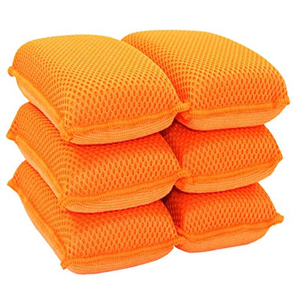 Commercial Miracle Microfiber Kitchen Sponge by Scrub-It - Large - Non-Scratch Heavy Duty Dishwashing Cleaning sponges- Machine Washable- (Orange, 6 Pack) - color: Orange