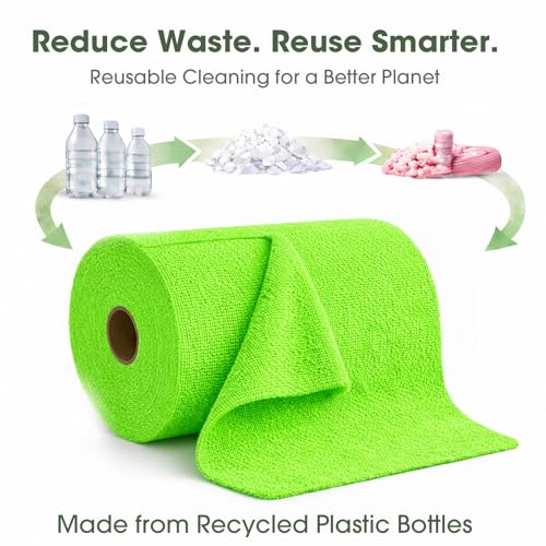 Microfiber Cleaning Cloth Roll - 100 Pack Tear Away Microfiber Paper Towels, Reusable, Washable, Scratch-Free, Kitchen Towels for Car, Home, Kitchen, Glass, Dishes (Neon Green) - color: Neon Green
