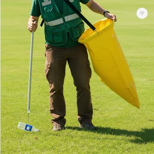 Faccito 1 Pack Litter Bag with Shoulder Strap Trash Pickup Bag Holder Lawn Leaf Chute Vinyl 4.45 Cubic Feet No Bending Portable Trash Picker Grabber for Patio Yard Garden (Yellow) - color: Yellow