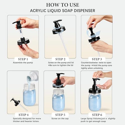 Amolliar Plastic Soap Dispenser with Pump Lid, 16 Oz Refillable Bathroom Hand Dish Soap Dispenser Set, Clear Kitchen Liquid Dispenser with Cute Lables for Farmhouse Shower (1 Pack, Black) - color: Clear Bottle + Black Pump