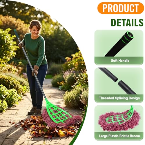 Outdoor Broom Heavy Duty, Adjustable Handle Wide Coverage Broom, Lightweight Plastic Broom for Factory, Office, Patio, Yard & Garden Cleaning