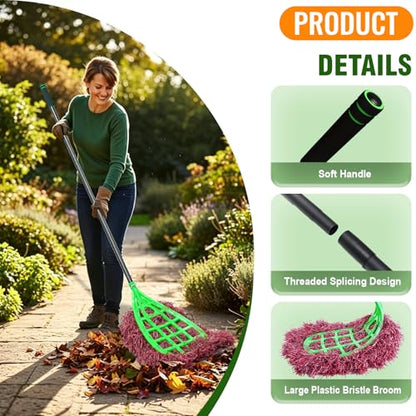 Outdoor Broom Heavy Duty, Adjustable Handle Wide Coverage Broom, Lightweight Plastic Broom for Factory, Office, Patio, Yard & Garden Cleaning