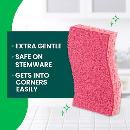 Scotch-Brite Delicate Care Scrub Sponges, 6 Count (2 Packs of 3) – Non-Scratch Cleaning for Glassware, Non-Stick Cookware