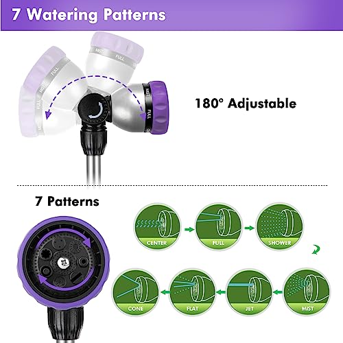 RESTMO Metal Watering Wand, Heavy Duty Garden Hose Wand with 180° Swivel Ratcheting Head, 16'' Hose Nozzle Sprayer with 7 Spray Patterns and Flow Control, for Water Hanging Baskets and Shrubs, Purple - color: Purple