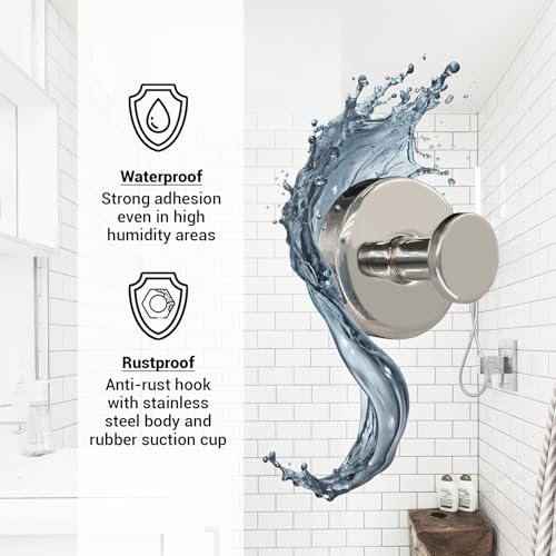Suction Cup Hooks for Shower - 2 Pack, Chrome - Stainless Steel, Strong Suction, No Drill, Removable Hanger, Tile Bathroom Kitchen Wall, Glass Door, Mirror Hook Hanging Robe, Towel Holder - color: Chrome