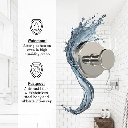 Suction Cup Hooks for Shower - 2 Pack, Chrome - Stainless Steel, Strong Suction, No Drill, Removable Hanger, Tile Bathroom Kitchen Wall, Glass Door, Mirror Hook Hanging Robe, Towel Holder - color: Chrome