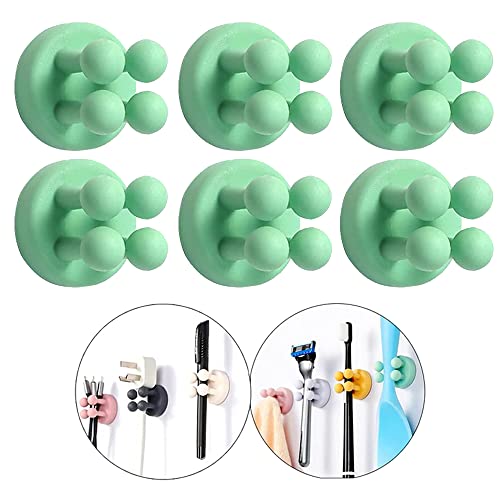 Silicone Toothbrush Holders - 6Pcs Razor Hooks Adhesive Wall Mounted for Hanging Towel Key Plug Cable, Utility Decor Stick to Dorm Room Door Function for Kitchen Bathroom Home Office, Green - color: Green