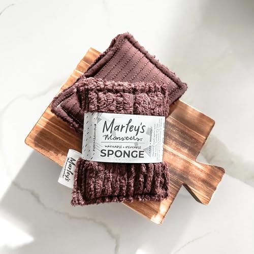 Marley's Monsters Chenille Washable Sponge – Reusable Eco-Friendly Kitchen Scrubber – Soft 100% Cotton Chenille & Recycled Foam – 3.5" x 5" Handmade in USA (Cocoa) - color: Cocoa