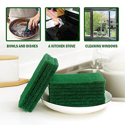YoleShy 80 PCS Scouring Pad, Dish Scrubber Scouring Pads,4 x 6 inch Green Reusable Household Scrub Pads for Dishes, Kitchen Scrubbers & Metal Grills - color: 80 Pcs