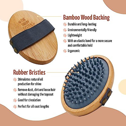 The Buddy System Rubber Pet Close Brush, Soft Touch Oval Palm Brush - Bamboo Massage Handheld with Rubber Bristles and Elastic Band for Dogs and Cats - Gray - color: Rubber Bristle - Gray
