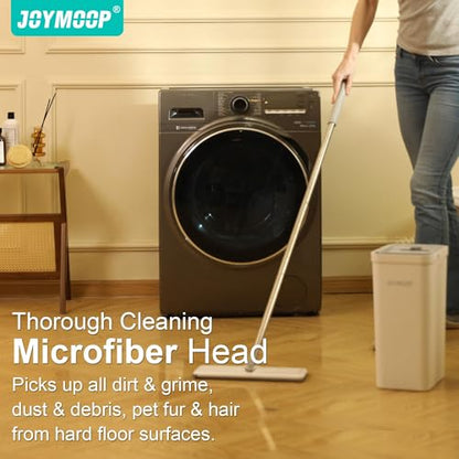 JOYMOOP Mop and Bucket Set for Home and Commercial Use, Flat Mop System with 3 Reusable Microfiber Pads, Floor and Wall Cleaner - color: White Standard243