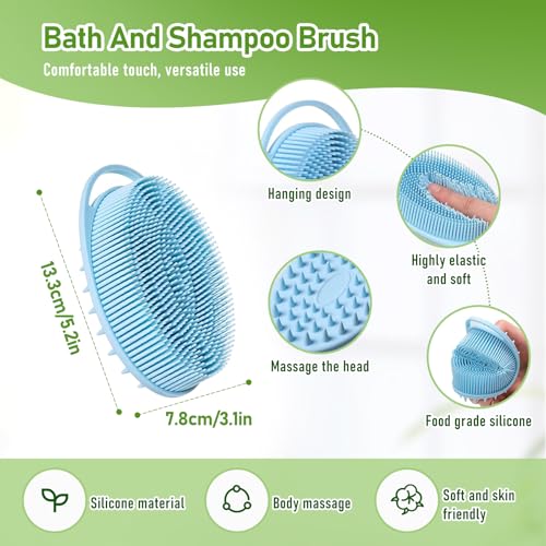 Fanwer 27.5” Back Bath Brush Long Handle for Shower and Silicone Body Scrubber, Shower Back Scrubber with Curved Handle for Elderly, Disabled, Limited Mobility, Post-Surgery, Frozen Shoulder - size: 1 Pack 27.5"
