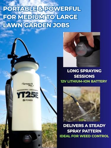 Sprayers Plus YT25E Battery Powered Sprayer 2 Gallon, Rechargeable with 12V Lithium-ion Electric Sprayer,Chemical Resistant Brass Wand Nozzle,Viton Seals for Long Distance Lawn Care