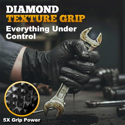 TitanFlex Heavy Duty Black Industrial Nitrile Gloves with Raised Diamond Texture, Latex Free (6mil/8mil) - color: 02 8mil (100ct), size: Large