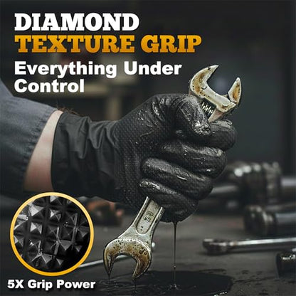 TitanFlex Heavy Duty Black Industrial Nitrile Gloves with Raised Diamond Texture, Latex Free (6mil/8mil) - color: 02 8mil (100ct), size: XX-Large