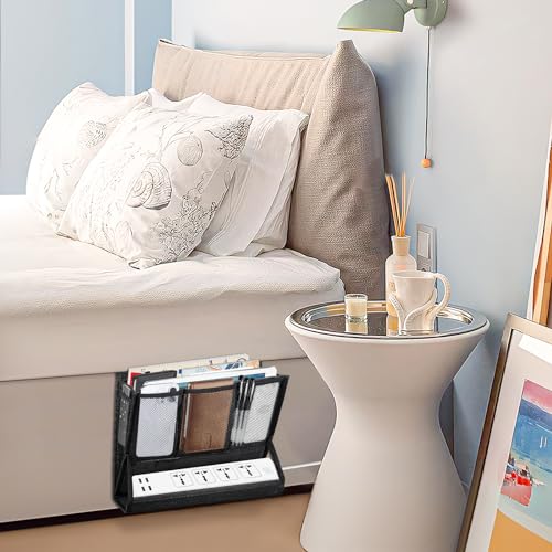 AKAYOK Bedside Caddy Hanging Bed Organizer Storage Bag Pocket with Power Strip Holder Multi-functional Organizer Caddy for Remotes Phone Glasses Magazines, Tablets, Accessories (7 pocket) - size: 7 pocket