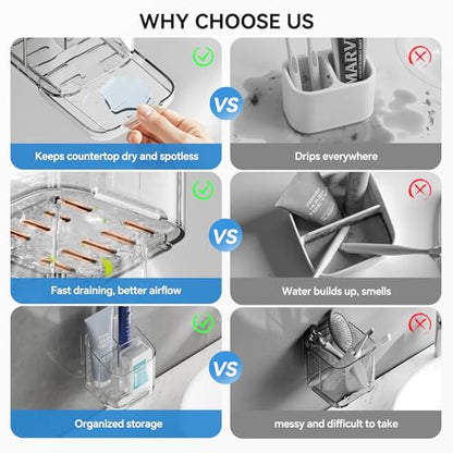 Toothbrush Holders for Bathrooms, 3 Slots Detachable Electric Toothbrush Holder Wall Mounted with Divider, Removable Tooth Brush and Toothpaste Holder Organizer for Bathroom/Kitchen/Office - color: Clear*2