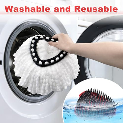Mop Heads for O Cedar EasyWring 1 Tank System Mop Heads Replacements, Full Set with 1 Base + 1 OCedar Scrubber Mop Head + 3 Spin Mop Replacement Heads, All-in-One Cleaning Kit for Home& Kitchen - color: 3white Set