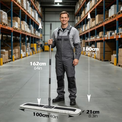 MASTERTOP 40" Commercial Dust Mop for Floor Cleaning, Heavy Duty Flat Mop | Industrial 64" Long Handle Push Broom with 2 Cotton Pads for Hardwood, Tile, Laminate, Concrete, Warehouse & Gym Cleaning - color: Grey(40"*8.3")