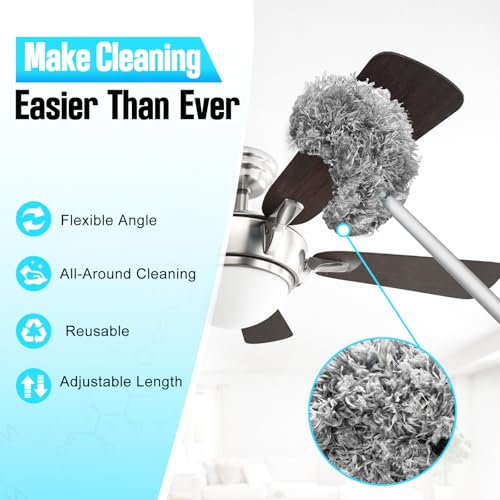 Ceiling Fan Cleaner Duster with Extension Pole, 12 to 51 Inch Duster Length, Reusable Microfiber Dusters for Cleaning Fan Blades, Cobwebs, Walls, Windows & High Ceilings, Removable, Blue - color: Gray
