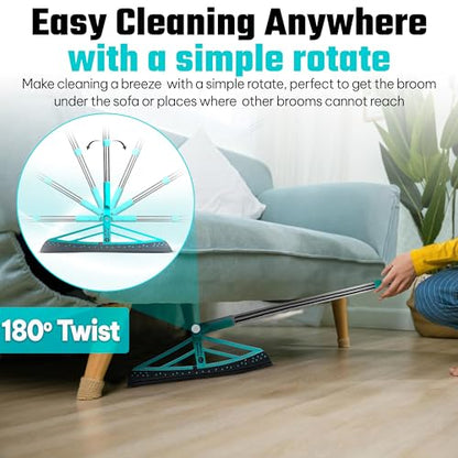 Magic Broom Squeegee Dog Pet Hair Remover, Rotatable, Extendable - Silicone Broom Pet Hair Remover for All-Surfaces Hardwood Floors, Carpet, Tile, Glass, Liquid-Dirt with 60" Handle