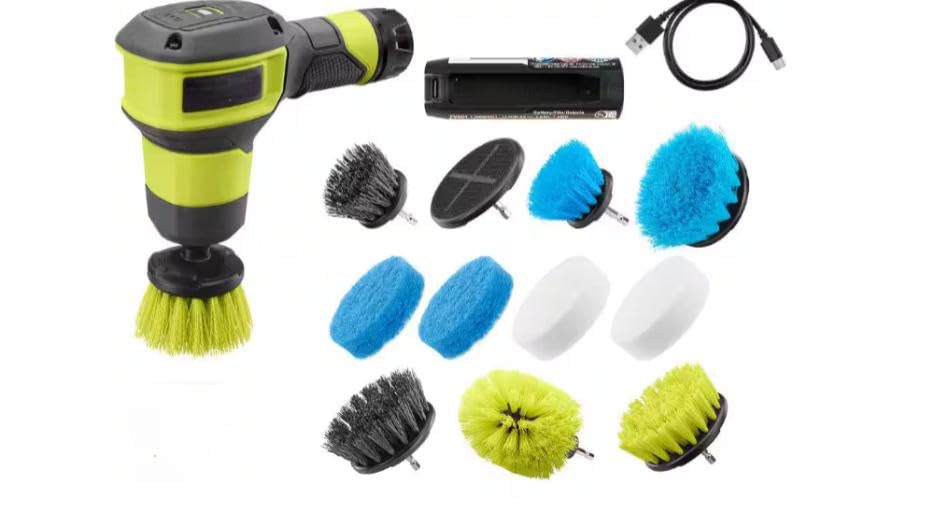 FVG51K-A95SPBK223 Fits For RYOBI USB Lithium Compact Scrubber Kit with Battery, Charging Cord, Medium Bristle Brush, & Scrubber Accessory Kit (11-Piece)