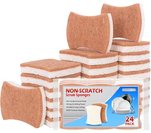 Natural Dish Sponge 24 Pack, Non-Scratch Scrub Sponge, Eco Multipurpose Kitchen Sisal Fiber Cellulose Sponge, Odor-Less Dual-Sided for Dish Washing & Household Cleaning - color: Brown/White, size: 24 Pack