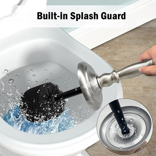Metal Toilet Bowl Brush with Holder Premium Bathroom Cleaning Set Rustproof Hygienic Durable Elegant Finish - color: Satin Nickel