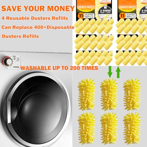 Reusable Duster for Swiffer, 4 Refills + 1 Handle, Yellow | 360 Heavy Duty Duster Refill, Compatible with Swiffer Hand Dusters, For Dusting Furniture, Blinds, Ceiling Fans, Walls - size: 4 dusters + 1 Handle Yellow