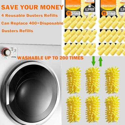 Reusable Duster for Swiffer, 4 Refills + 1 Handle, Yellow | 360 Heavy Duty Duster Refill, Compatible with Swiffer Hand Dusters, For Dusting Furniture, Blinds, Ceiling Fans, Walls - size: 4 dusters + 1 Handle Yellow