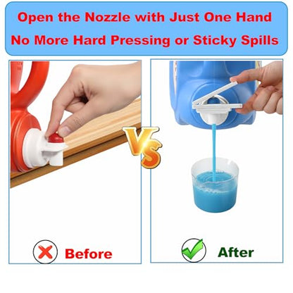 2 Pack Laundry Detergent Dispenser Nozzle Holder – Easy-Press Spout Opener, Drip-Free Detergent & Softener Accessory, Fits Most Large Bottles, laundry room organization