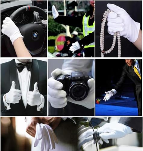 White Cotton Gloves, Breathable Work Glove for Moisturizing SPA Soft Jewelry Inspection, Stretchy Fit for Men and Wonmen (6 Pairs) - size: 8.67inch/22cm