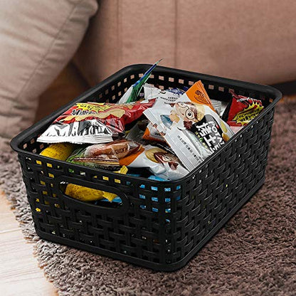 Kiddream Set of 6 Plastic Weave Storage Basket Pantry Organizing Bin (black) - color: black