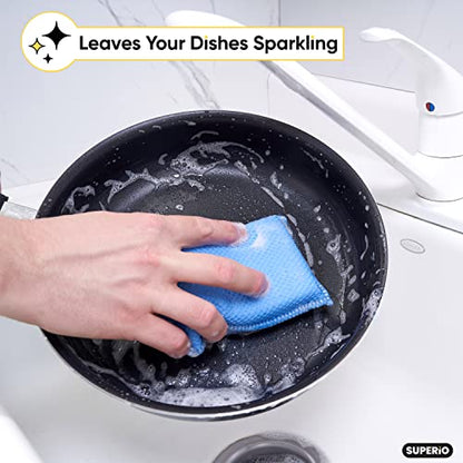 Microfiber Non-Scratch Dish & Kitchen Scrubber Heavy-Duty Household Cleaning Sponges, Multi-Purpose Cleaning Supplies for Dishes and Kitchens Pack of 3 - color: Blue, size: 3-pack