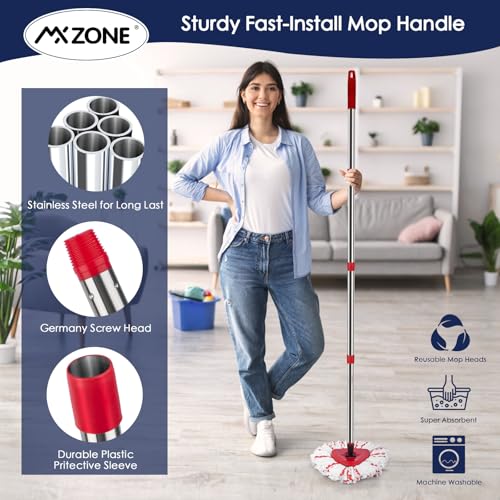 Spin Mop Head Replacement Base Handle Compatible with O Cedar EasyWring 1-Tank System, 3 Pack 40% More Cleaning Power Replace Heads, 1 Mop Handle, 1 Base and 1 Scrub Brush Combo Set - size: 6pcs 1-Tank Mop Set