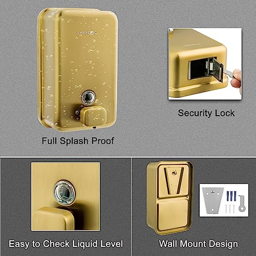 Wall Mounted Hand Soap Dispenser Bathroom, 1200ml 40oz Commercial Stainless Steel Liquid Soap Dispenser Wall Mount (Vertical Gold) - color: Vertical Gold