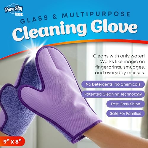 persik Pure-Sky Ultra Microfiber Cleaning Glove – JUST ADD Water No Detergents Needed - 2-in1, Combination for Glass and Multipurpose – Streak Free Magic Window Polishing Glove - Removes Stains, Dust - style: Glass and Multipurpose Glove