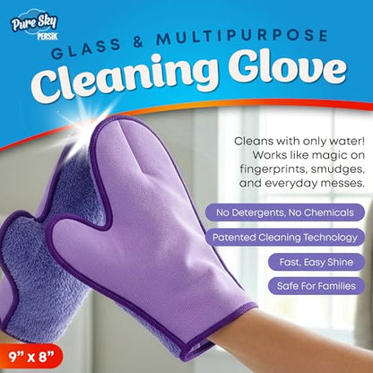 persik Pure-Sky Ultra Microfiber Cleaning Glove – JUST ADD Water No Detergents Needed - 2-in1, Combination for Glass and Multipurpose – Streak Free Magic Window Polishing Glove - Removes Stains, Dust - style: Glass and Multipurpose Glove