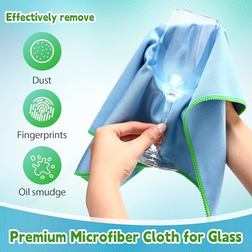 Maxcheck 24 Pack Magic Cleaning Cloth, 16 x 16 Inch Microfiber Glass Cleaning Cloths Reusable Lint Free Microfiber Towels for Kitchen Dish, Windows, Mirror, Glass, Car(Blue) - color: Blue