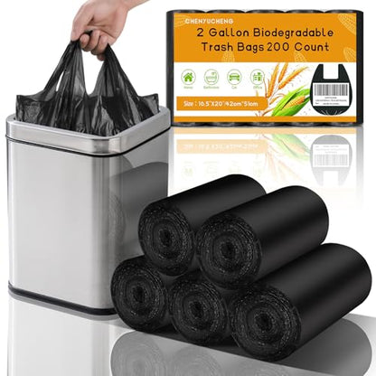 2 Gallon Small Bathroom Trash Bag - Black Biodegradable With Handles Mini Garbage Bags 200 Count Unscented Waste Basket Tiny Liners Kitchen Office Car Bulk Chenyucheng - style: 2gallon Black 200 Count