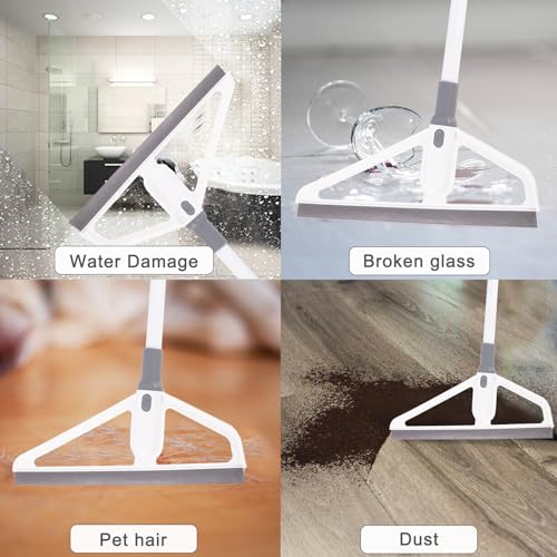 Rubber Squeegee Broom - Multifunction Magic Broom,Scraping Silicone Broom Sweeper,with Mop Clip, Squeeze Broom Sweeping Water for Kitchen Bathroom Shower Tile Marble Window Cleaning (Grey)