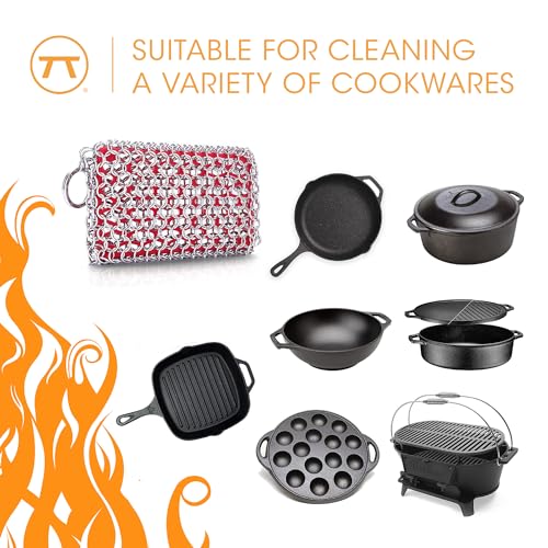 Outset Chain Mail Cast Iron Cleaner and Scrubber Tool with Silicone Support Pad - size: 4.5" x 3.25" Scrubber With Silicone Pad