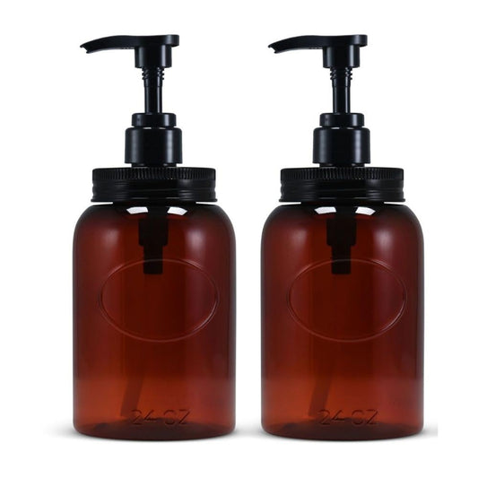 24 oz Wide Mouth Plastic Bottle Dispensers, Amber, Set of 2 | Lotion pumps - color: 2-amber