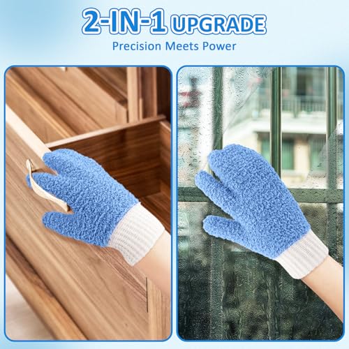 MIG4U Microfiber Dusting Gloves House Cleaning Glove for Blinds, Windows, Shutters, Furniture, and Car, Reusable Lint-Free Blue S/M - color: Blue Mitten 1 Pair, size: Small-Medium