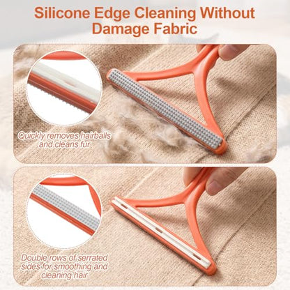 2PCS Portable Lint Remover Hand Fuzz Shaver Reusable Double Sided Travel Carpet Scraper Hair Removal Rake Brush Tool for Couch, Carpets, Cat Trees, Car Mats, Furniture, Clothes, Pet Houses, Dog & Cat