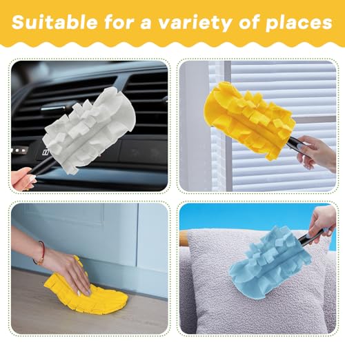 Zubebe 12 Pcs Duster Refill Reusable Fleece Duster Refills Feather Flat Dusters Multi Surface Washable Cleaning Pads Tools for Home, Blinds, Car, Pet, Furniture, Fans (Blue,White,Yellow) - color: Blue, White, Yellow