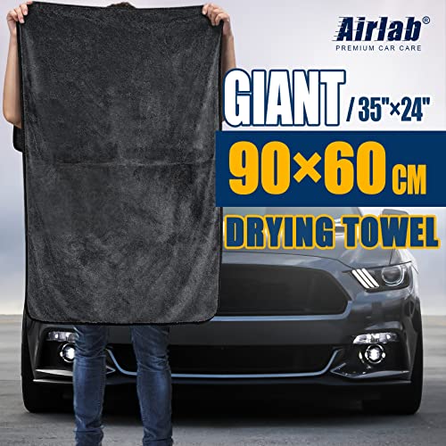 Airlab Microfiber Towels for Cars Wash Drying Extra Large Super Absorbent Cleaning Cloth Auto Detailing Ultra Soft, Lint-Free, Streak-Free, 35 x 24 Inch, Pack of 1, Grey-Black, 600 GSM - color: 35 X 24 Inch, Pack of 1, Grey-black, 600 Gsm