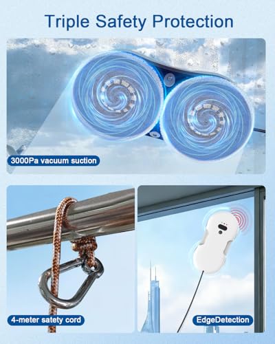 Window Cleaning Robot, Automatic Window Cleaner Robot with Dual Spray, Edge Detection, Intelligent Path Planning, 3000pa Strong Suction, Anti-Drop Protection for Glass