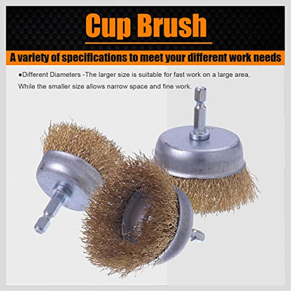 Wire Brush for Drill, 9 Pcs Brass Wire Wheel Brush for Drill, 1/4 Inch Hex Shank, Drill Wire Brush for Cleaning Rust, Stripping - style: Set of 9Pcs