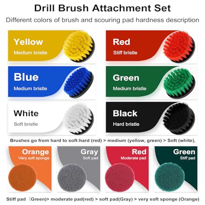 48 Pcs Drill Brush Attachments Set, Scrub Pads & Sponge & Wire Brush for Drill, Power Scrubber Brush with Extend Long Attachment, Drill Scrubber Brush Kit for Bathroom, Floor, Car, Grout